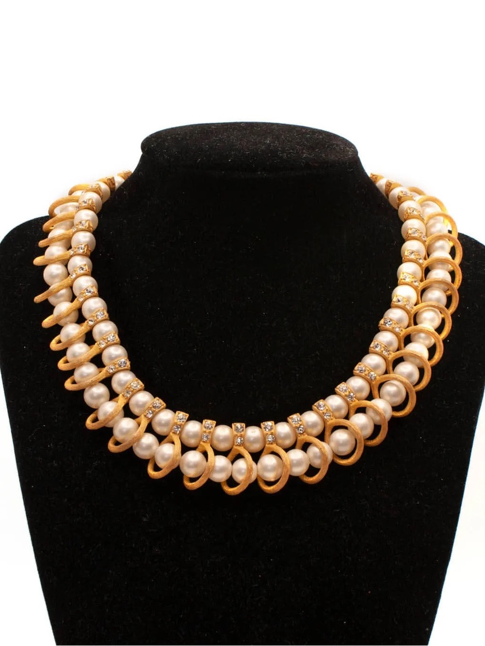 KRAMER Vintage Gold Pearl and Rhinestone Statement Necklace